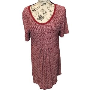 Maeve Anthropologie Burgundy White Textured Wave Fit Flare Midi Dress Size Large